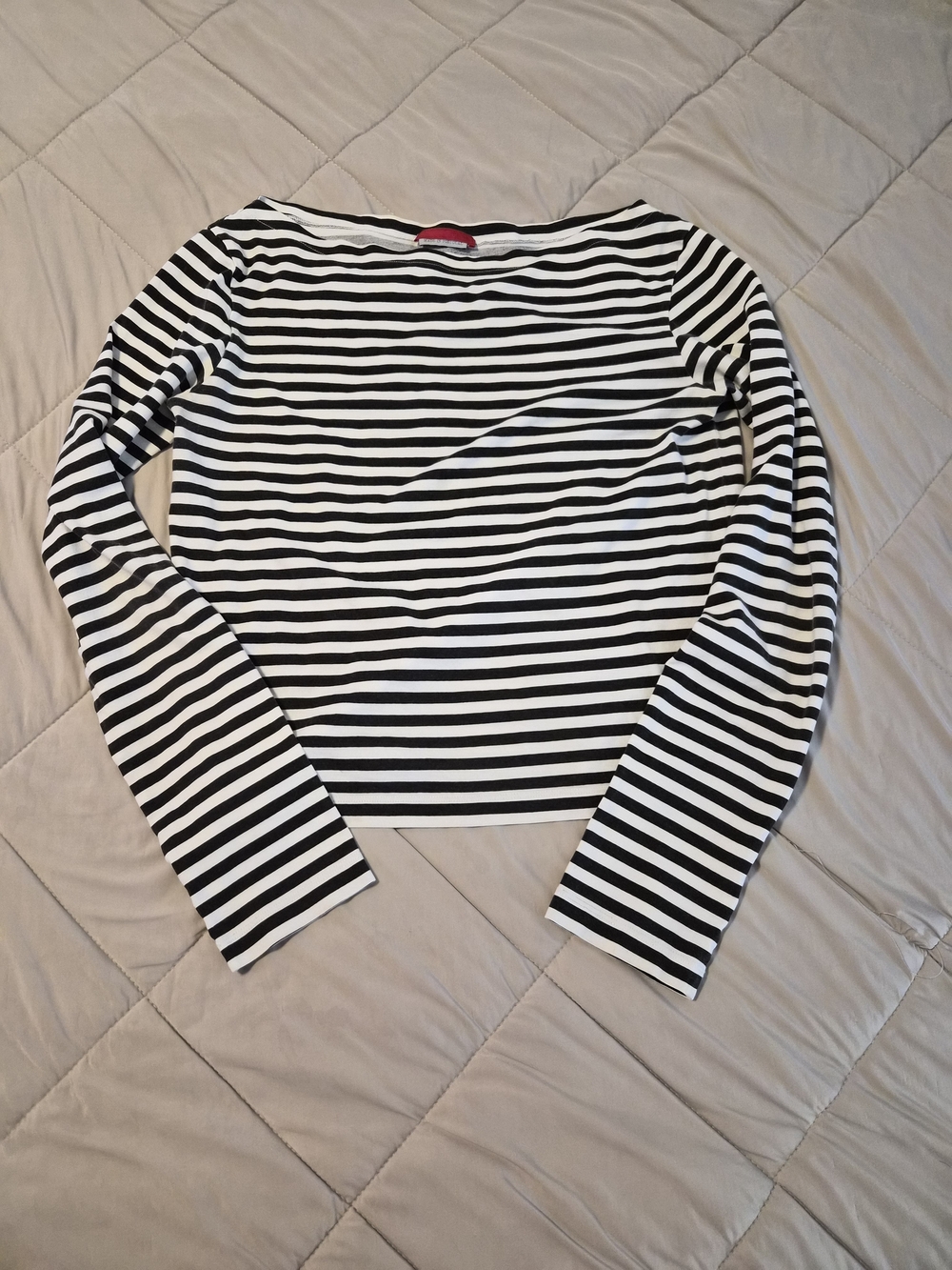 Prada Black & White Striped Long-Sleeve Boatneck Top